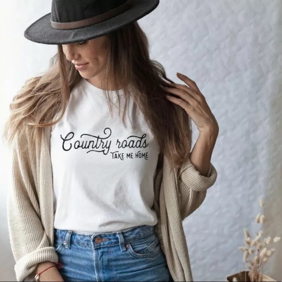 Tops - SOLD OUT White Country Roads Take Me Home Bella Graphic Tee